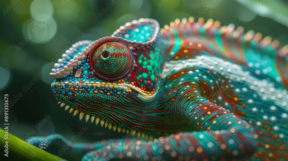 Vibrant Chameleon Close-Up in Natural Habitat with Colorful Patterns Vibrant Chameleon Close-Up in Natural Habitat with Colorful Patterns