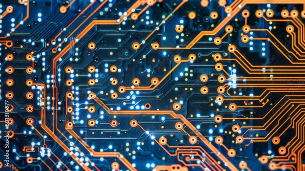 Close-Up View of a Circuit Board With Illuminated Traces Close-Up View of a Circuit Board With Illuminated Traces