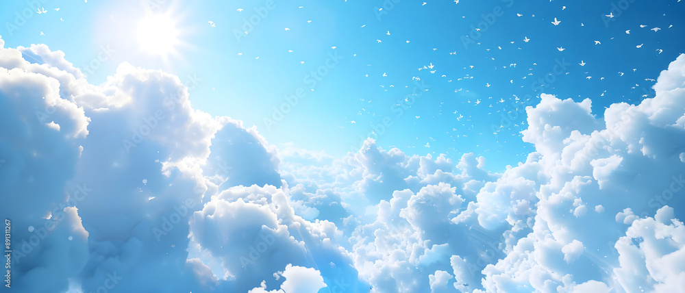 3D Rendering Blue Sky Background with Tiny Clouds, Creating a Serene and Atmospheric Scene 3D Rendering Blue Sky Background with Tiny Clouds, Creating a Serene and Atmospheric Scene