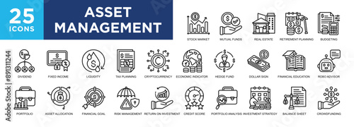 Asset Management, business, investment, management, finance, financial icon set. icons collection. Simple vector illustration