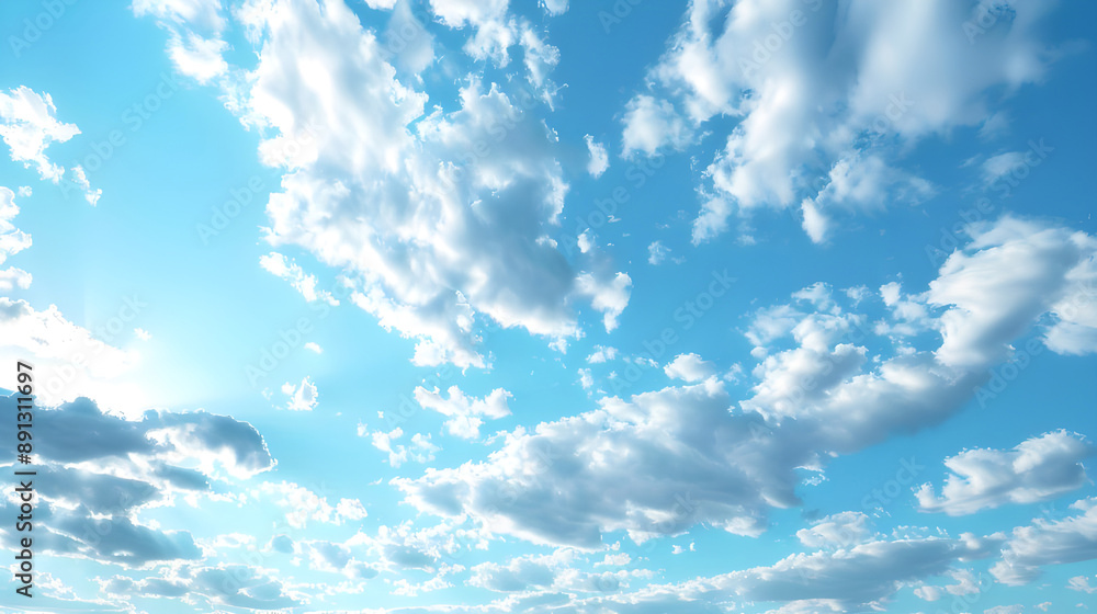 Fototapeta premium 3D Rendering Blue Sky Background with Tiny Clouds, Creating a Serene and Atmospheric Scene