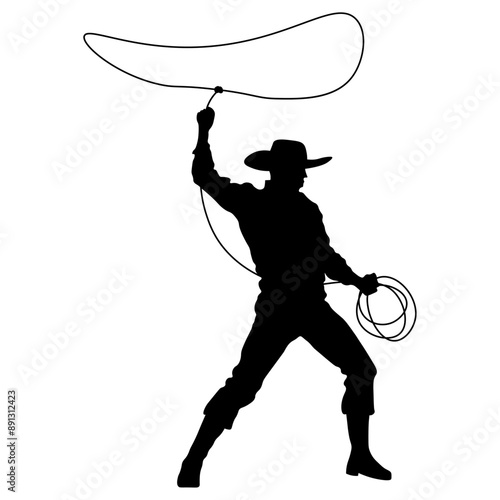 Silhouette the cowboy throws the lasso