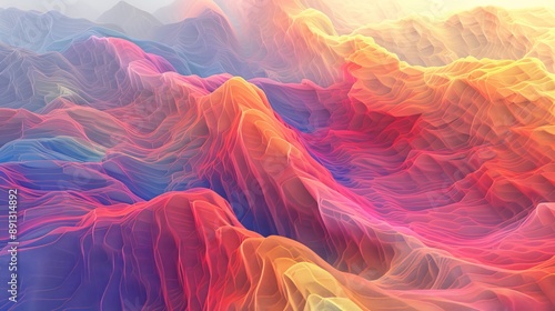 Spectacular Abstract Digital Mountain Landscape in Vibrant Colors and Smooth Gradients