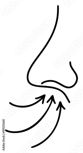 Human runny nose in profile line simple minimalistic inhale icon breath. Design element for packaging and advertising symptoms of medical rhinitis, colds, flu