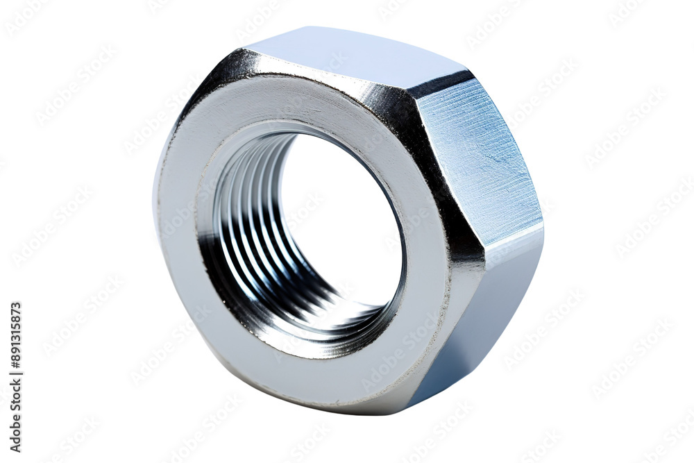 A Gleaming Hex Nut, Isolated Against a White Background on a Clear PNG or White Background. A Gleaming Hex Nut, Isolated Against a White Background on a Clear PNG or White Background.
