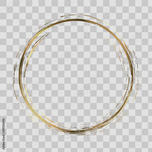 Golden grunge circle. Grunge circle on a transparent background. Creation of backgrounds, design elements, logos and decorative elements. Grunge circle on a chessboard of gray and white squares.