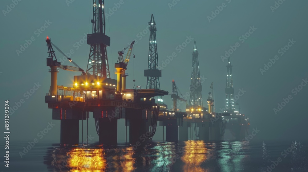Oil industry showcase drilling rigs, machinery, and technology in yellow, black, and grey colors Oil industry showcase drilling rigs, machinery, and technology in yellow, black, and grey colors