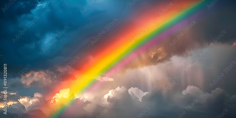 Nature's Palette: A Bright Rainbow Arcs Through a Dramatic Cloudy Sky Nature's Palette: A Bright Rainbow Arcs Through a Dramatic Cloudy Sky