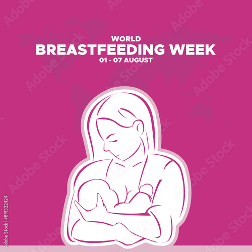 World Breastfeeding Week, Breastfeeding Week held o 1st to 7th August, editable post template, World Breastfeeding Week stock illustration, eps file.