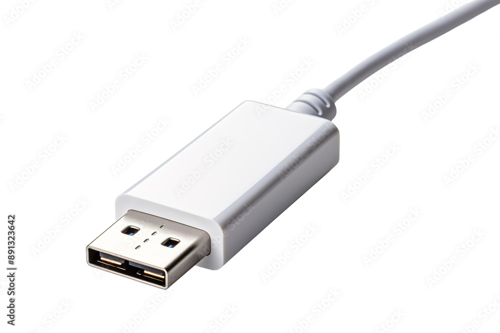 A Close-Up View of a White DisplayPort Cable Connector on a Clear PNG or White Background. A Close-Up View of a White DisplayPort Cable Connector on a Clear PNG or White Background.