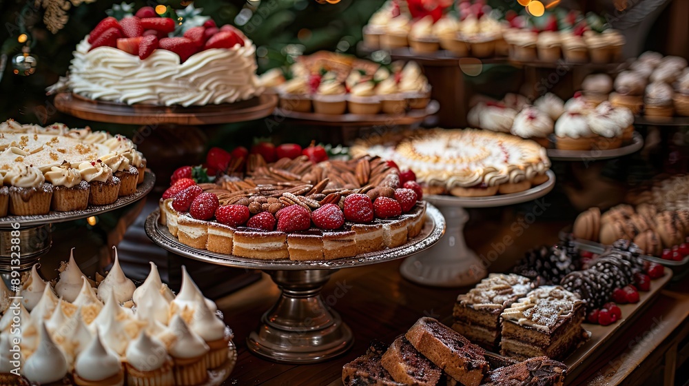 Dessert table with an assortment of cakes, cookies, and pastries. Dessert table with an assortment of cakes, cookies, and pastries.