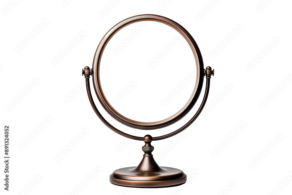 A Polished Reflection: A Bronze Vanity Mirror With Swivel Stand on a Clear PNG or White Background. A Polished Reflection: A Bronze Vanity Mirror With Swivel Stand on a Clear PNG or White Background.