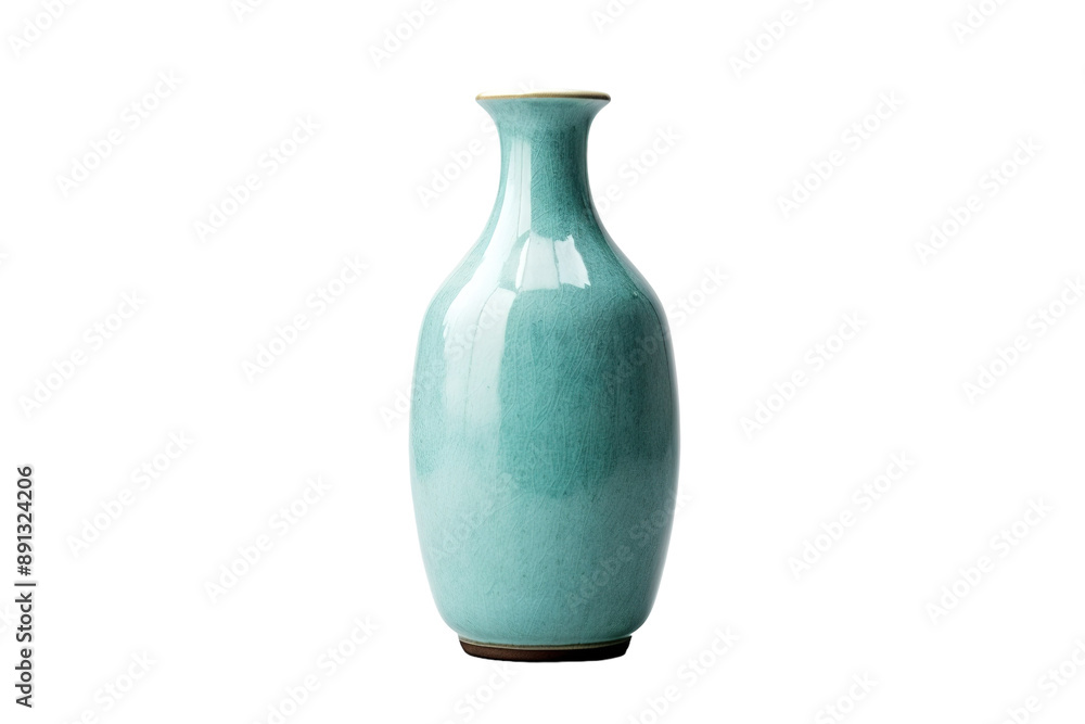 A Teal Ceramic Vase Against a White Background on a Clear PNG or White Background. A Teal Ceramic Vase Against a White Background on a Clear PNG or White Background.