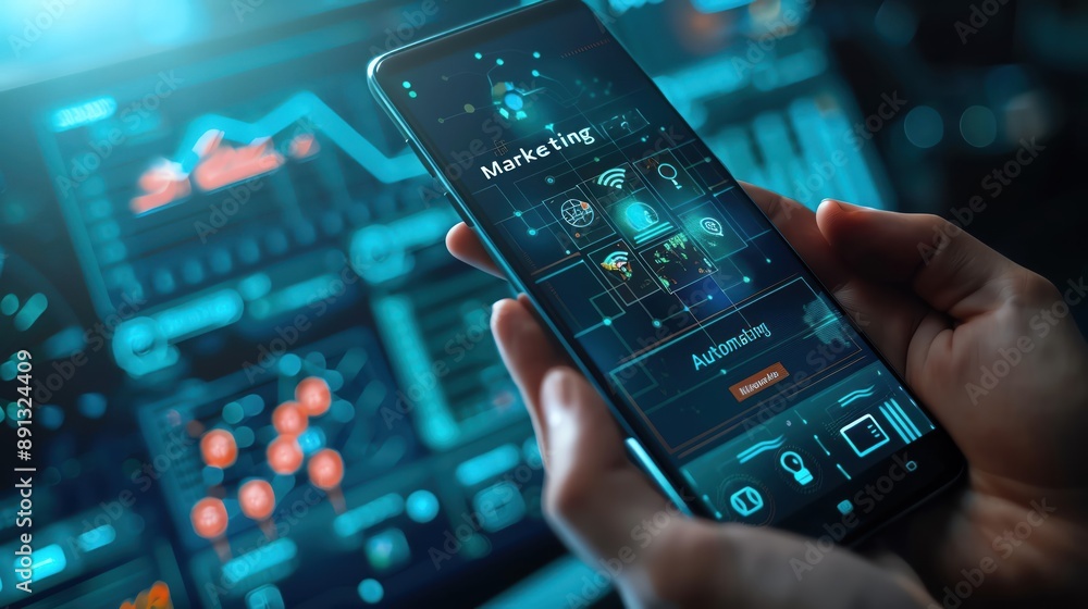 Obraz premium A hand holding a smartphone showing 
