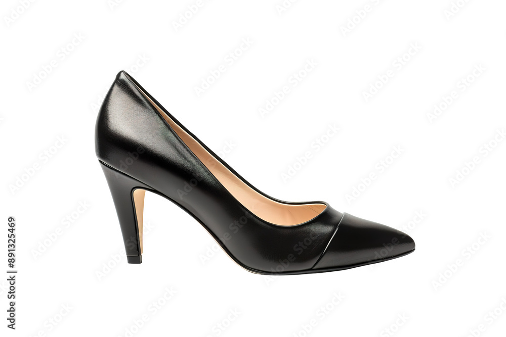 Classic Black Leather Heels With Pointed Toe and Slim Heel on a Clear PNG or White Background. Classic Black Leather Heels With Pointed Toe and Slim Heel on a Clear PNG or White Background.