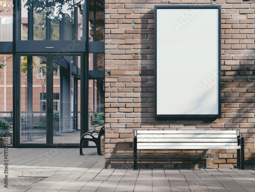Wallpaper Mural Blank Billboard on Brick Wall with Bench Torontodigital.ca