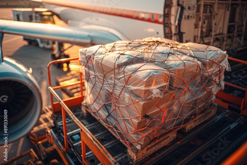 Global Delivery Services: Packages Loaded onto International Cargo Plane for Worldwide Shipment photo