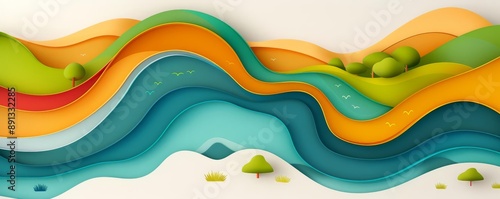 Smooth river flow, vibrant colors, flat design illustration photo