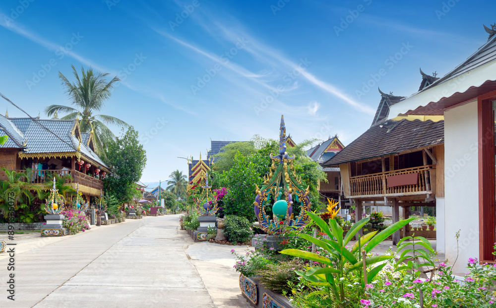 Fototapeta premium Dai people's village, Xishuangbanna, Yunnan, China.