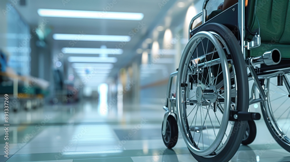 the wheelchair in hospital corridor the wheelchair in hospital corridor