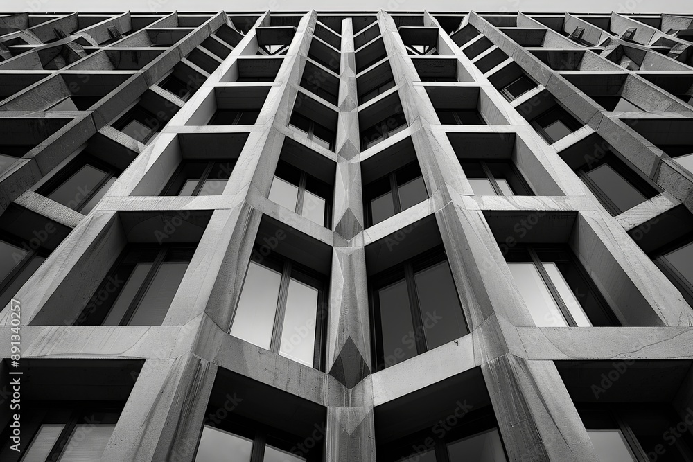 custom made wallpaper toronto digitalA detailed look at an angular building facade with intersecting planes creating deep shadows, highlighting the intricate design and bold architectural choices. Light gray tones dominate the structure