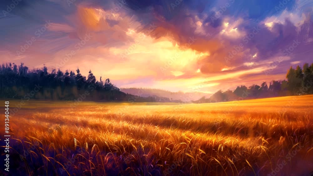 In the wheat fields at dawn, birds fly with the rising sunlight, creating a beautiful and peaceful scene. Seamless looping 4k time-lapse animation video background In the wheat fields at dawn, birds fly with the rising sunlight, creating a beautiful and peaceful scene. Seamless looping 4k time-lapse animation video background