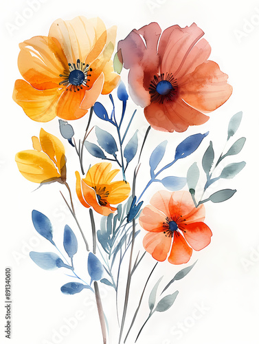 Wallpaper Mural watercolor floral bouquet isolated on white background  Torontodigital.ca