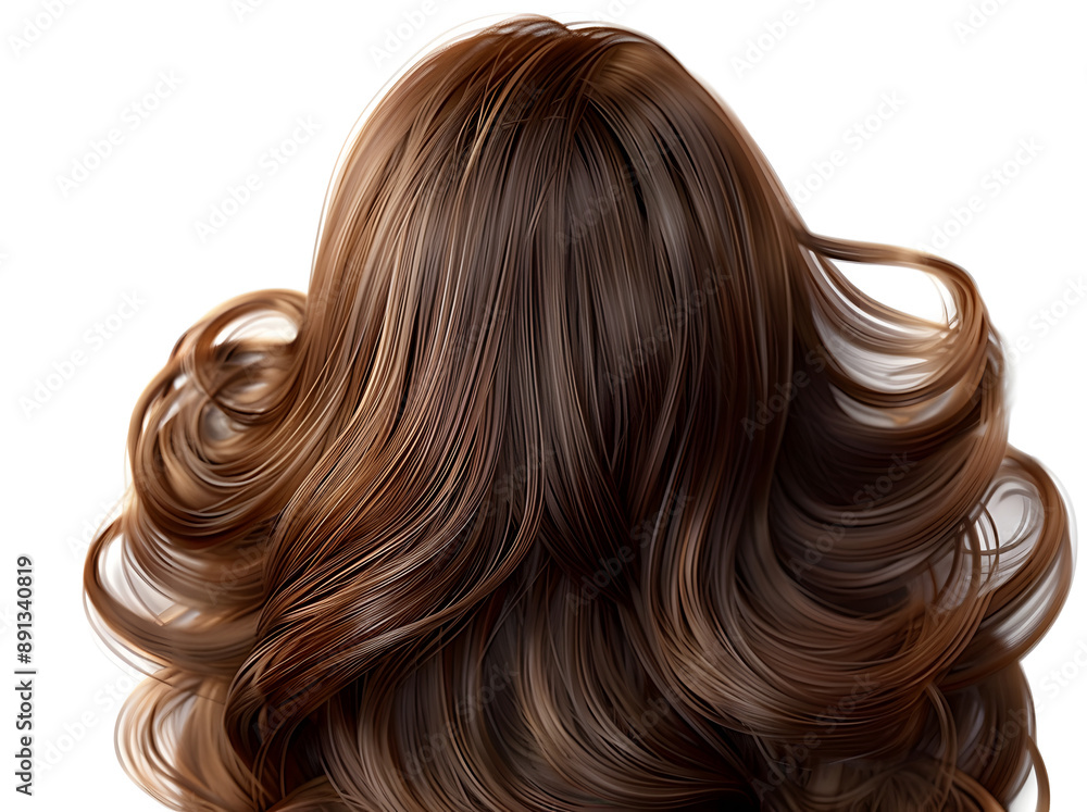 Fototapeta premium This detailed image displays a long, silky, brown hairstyle on a transparent background, representing elegance