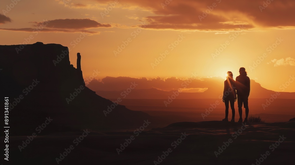 Hikers at sunset in Monument Valley National Park, Arizona Hikers at sunset in Monument Valley National Park, Arizona