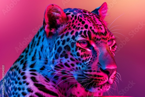 Jaguar - Abstract colorful in neon colors artistic portrait of a leopard on a Black background. Beautiful simple AI generated image in 4K, unique.