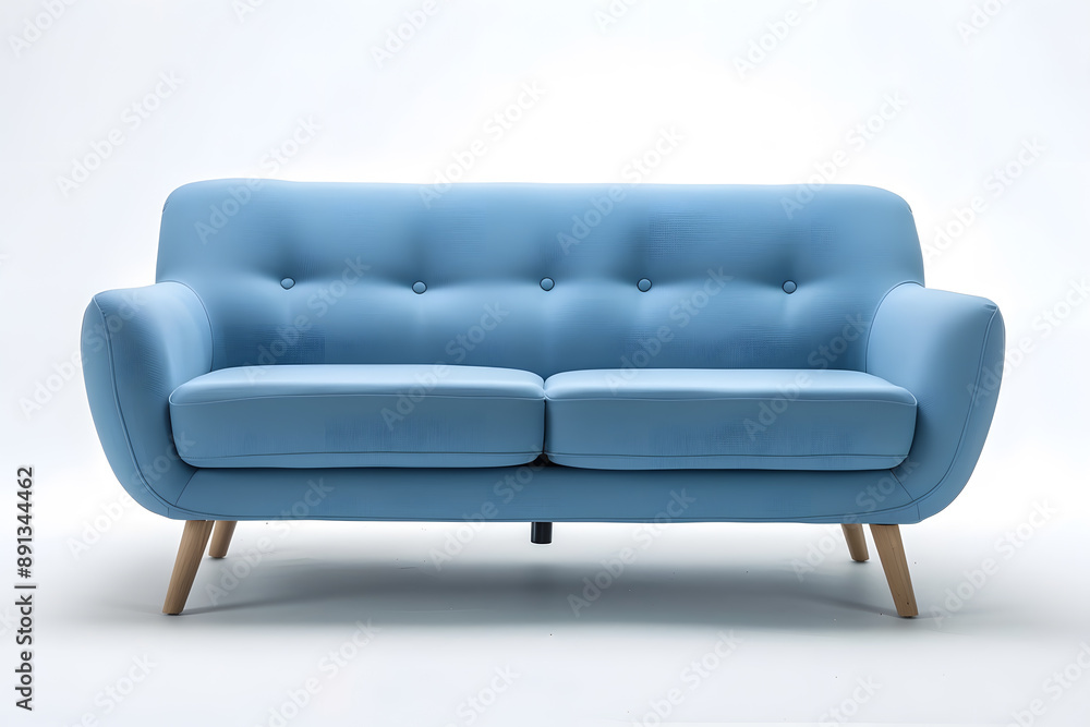 Modern Blue Sofa with Wooden Legs isolated on white background Modern Blue Sofa with Wooden Legs isolated on white background