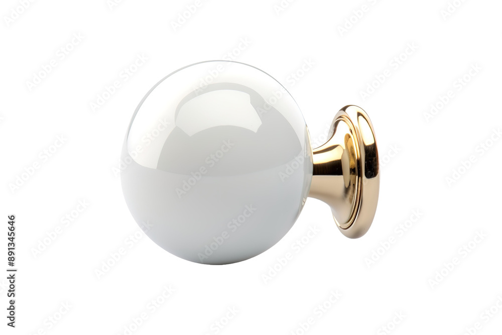 Gleaming White Porcelain Knob With Gold Accents on a Clear PNG or White Background. Gleaming White Porcelain Knob With Gold Accents on a Clear PNG or White Background.