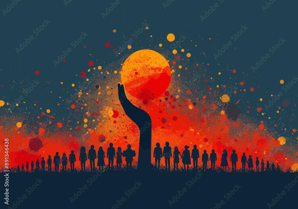 Silhouette Hand Lifting Sun Supporting Team For Achieving Goals Abstract Business Concept Dark Background Vector Illustration Silhouette Hand Lifting Sun Supporting Team For Achieving Goals Abstract Business Concept Dark Background Vector Illustration