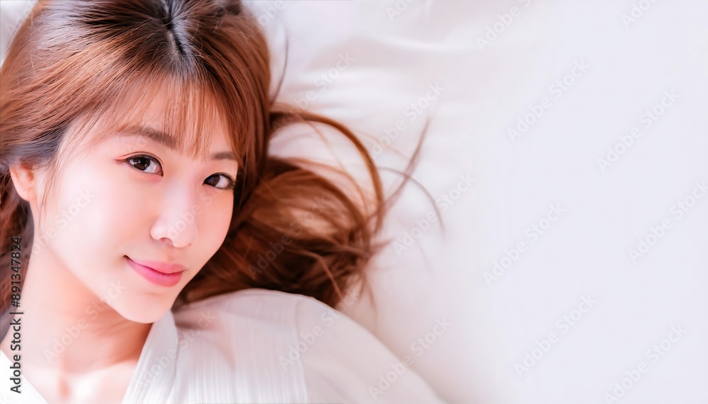 Young asian woman lying on bed Young asian woman lying on bed