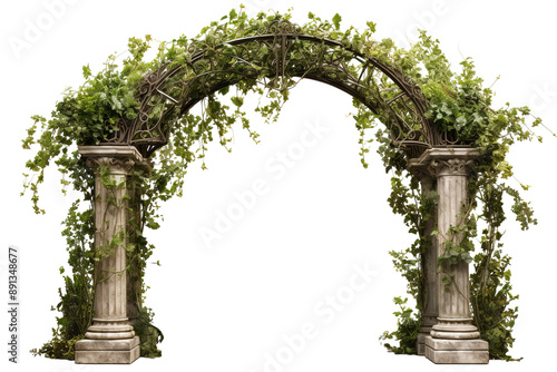 A Wisteria-Covered Archway Beckons Visitors Through a Lush Garden on a Clear PNG or White Background.