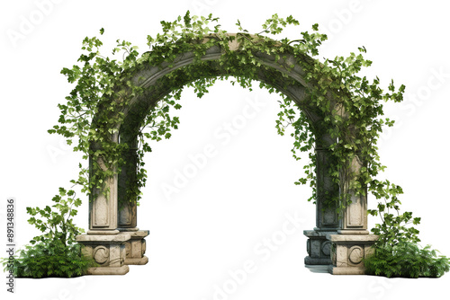 A Stone Archway Covered in Lush Vines, A Gateway to Another World on a Clear PNG or White Background.
