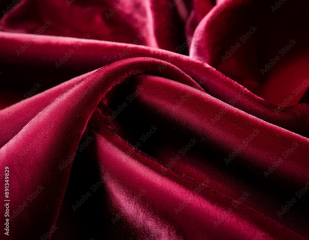 Fototapeta premium Rich Crimson Red Velvet Fabric Texture with Soft, Luxurious Folds