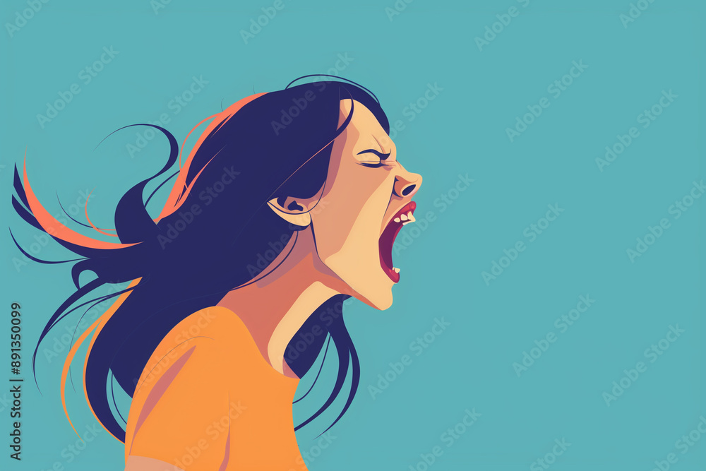 Young emotional angry woman screaming, blue background Young emotional angry woman screaming, blue background