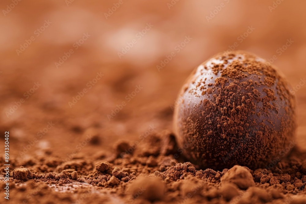 The image portrays a single, perfectly shaped chocolate truffle resting on a bed of cocoa powder, emphasizing the simplicity and elegance of the gourmet dessert. The image portrays a single, perfectly shaped chocolate truffle resting on a bed of cocoa powder, emphasizing the simplicity and elegance of the gourmet dessert.