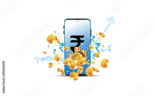 Bild auf Leinwand Financial budget, business, banking, growth, Stock market, digital money and Indian rupee background