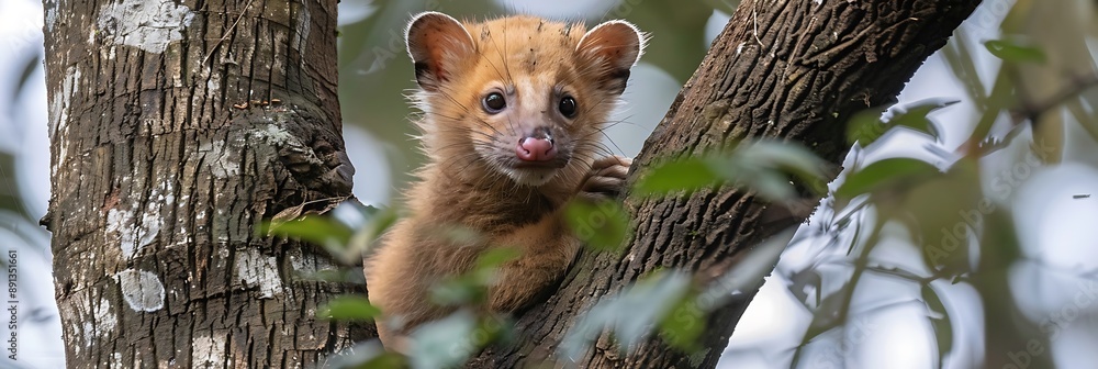 Obraz premium Tayra Eira barbara climbing through the trees in the Amazon rainforest
