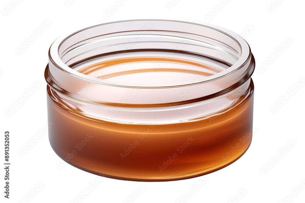 A Close-Up View of Golden Amber Liquid in a Glass Jar on a Clear PNG or White Background. A Close-Up View of Golden Amber Liquid in a Glass Jar on a Clear PNG or White Background.
