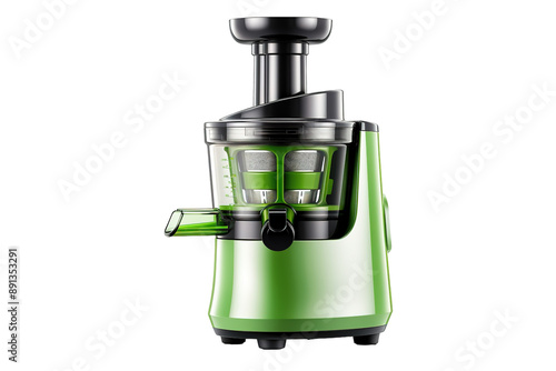 A Modern Green Juicer Prepped for a Healthy Drink on a Clear PNG or White Background.