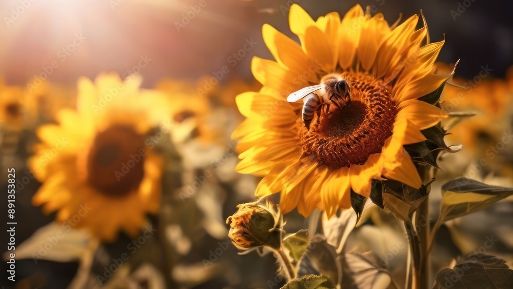 Fototapeta premium honey bee sit on sunflower