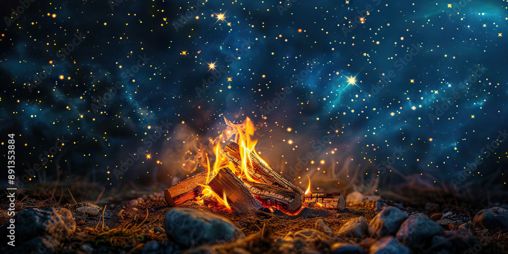 Eternal Embers of Inspiration: A campfire under a night sky filled with twinkling stars Eternal Embers of Inspiration: A campfire under a night sky filled with twinkling stars