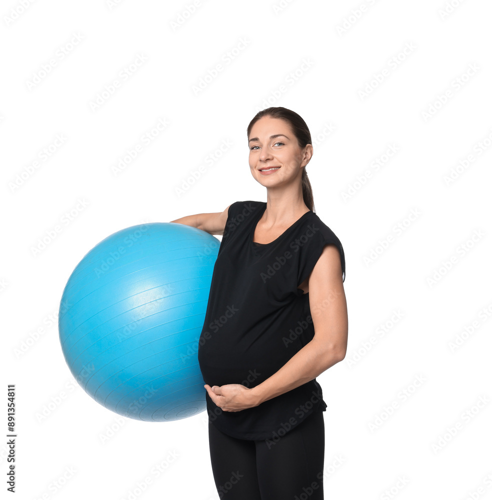 Beautiful pregnant woman with fitball isolated on white Beautiful pregnant woman with fitball isolated on white