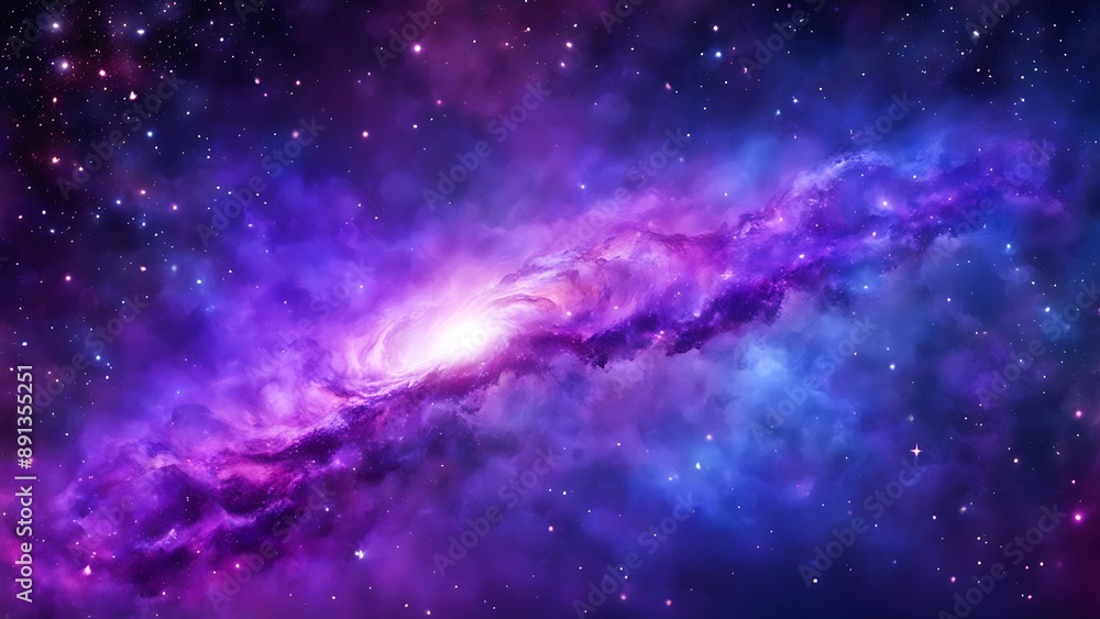 Fototapeta premium Distant galaxy with vibrant blue and purple hues, stars and cosmic dust, abstract space background
