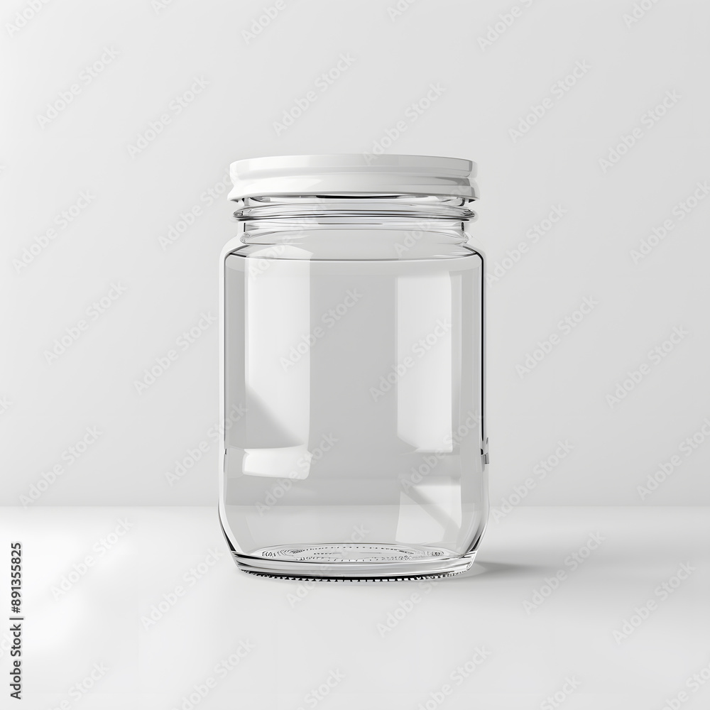 Empty glass jar with white metal lid mock up isolated on white background Empty glass jar with white metal lid mock up isolated on white background
