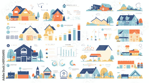 Real estate infographic template elements and icons.