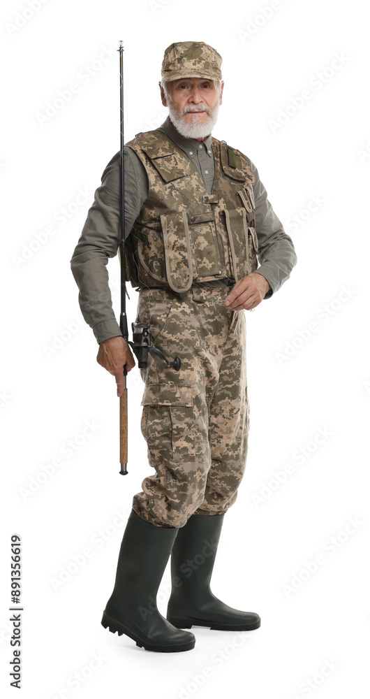 Fisherman with fishing rod on white background Fisherman with fishing rod on white background